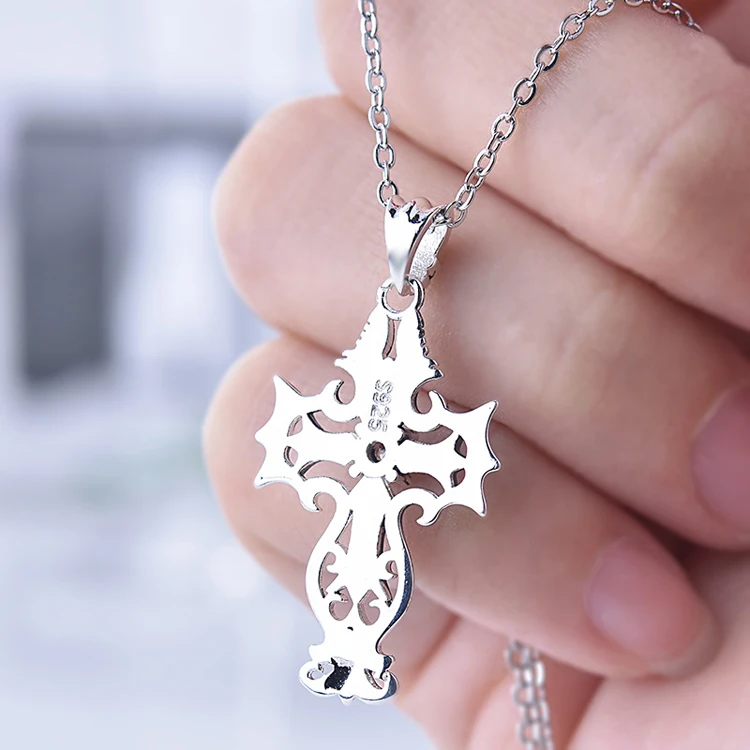 KOFSAC 925 Sterling Silver Pendant Necklace For Men Fashion Jewelry Exquisite Vintage Hollow Cross Necklace Boy Engagement Gift