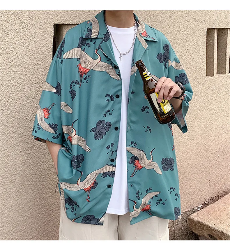 

Рубашка QIWN Мужская Корейская версия, летняя тонкая Свободная рубашка с принтом и коротким рукавом, Повседневная Студенческая парная