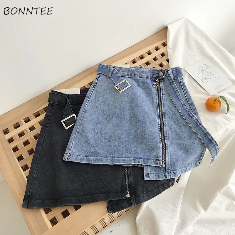 Юбка Женская Асимметричная из денима Модная элегантная повседневная