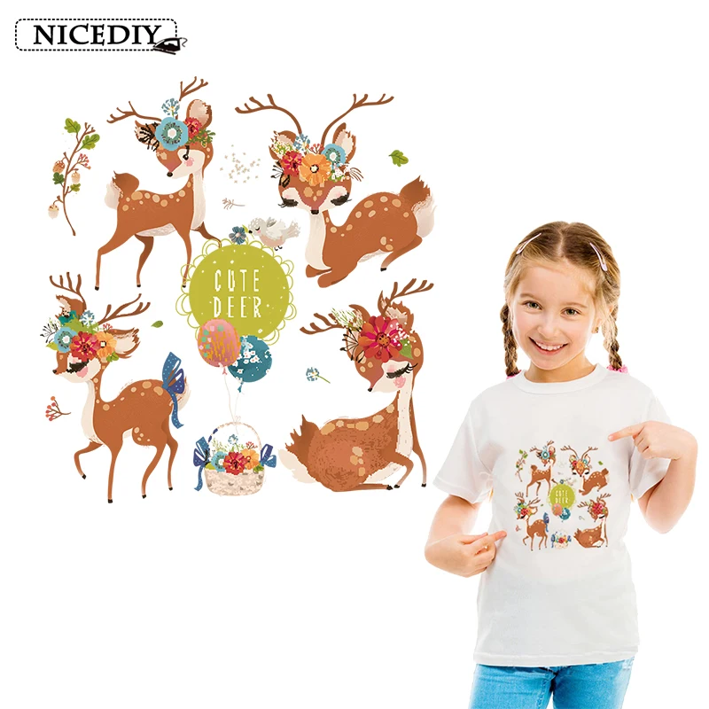 

Nicediy DIY Cute Animal Patches Heat Transfer Vinyl Sticker Thermal Transfers Deer Iron On Transfers For Clothes Applique Badge
