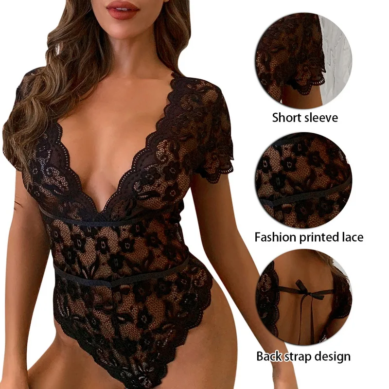 

Female Exotic Costumes Lace Zipper Intimate Sexy Lingerie V-neck Sexy Bodysuit See Through Temptation Women Underwear Porno Body