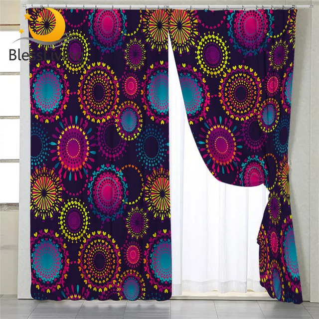 BlessLiving Boho Curtain for Living Room Bohemian Bedroom Curtain Mandala Floral Window Curtains Colorful Fireworks cortinas 1pc 1