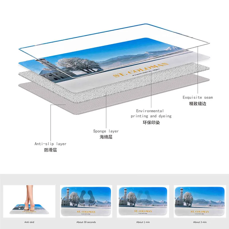 2 шт Мягкий коврик для ванной u образный & прямоугольный зимний пейзаж полиэстер