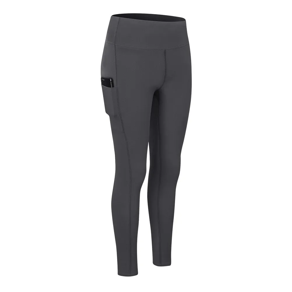 

2021 New Ladies Sports Fitness Double-sided Brocade Nude Yoga Pants Pocket High Waist Abdomen Hips Sports Fitness Cropped Pants