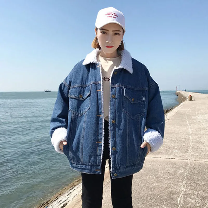 KALENMOS Thick Jean Coat Women Autumn Winter Plus Velvet Denim Jacket Ladies Cashmere Cotton Outwear Girls Warm | Женская одежда