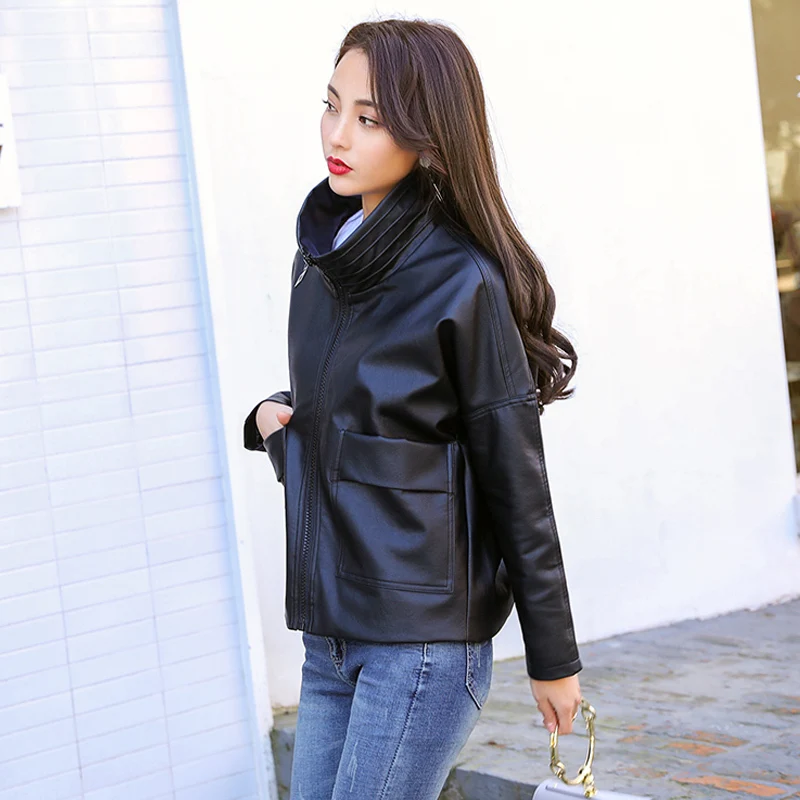 Осенние женские мотоциклетные Кожаные Куртки из искусственной кожи отложной