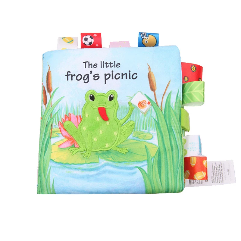 frog 14x14cm Картонные детские игрушки книжки из мягкой ткани звук шелеста детские развивающие кролик погремушка в коляску новорожденная кроватка детские игрушки 0-24 месяца - Цвет: frog 14x14cm