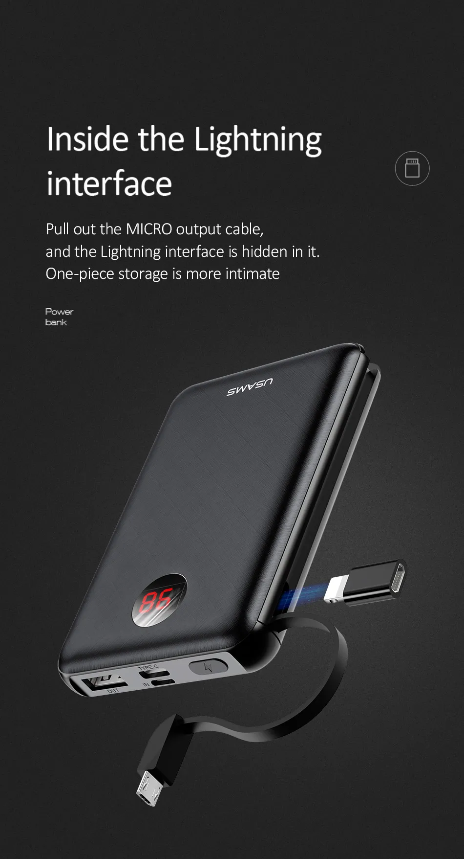 USAMS power Bank светодиодный дисплей mi ni power bank Внешняя батарея Poverbank зарядка Pover bank с usb-кабелем для xiaomi mi iPhone