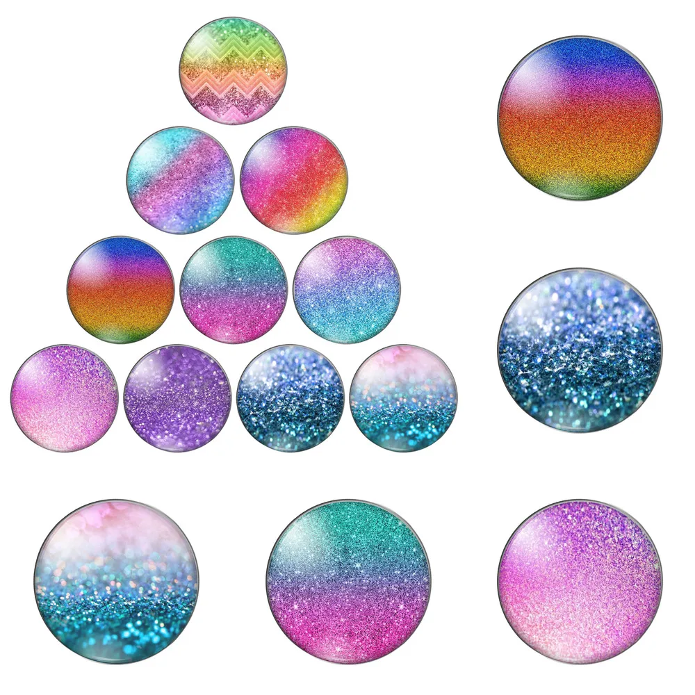 

12pcs/lot Bright Colorful Bling Rainbow Nice Feeling of Sunlight 8mm-30mm Photo Glass Cabochon Demo Flat Back Making Findings