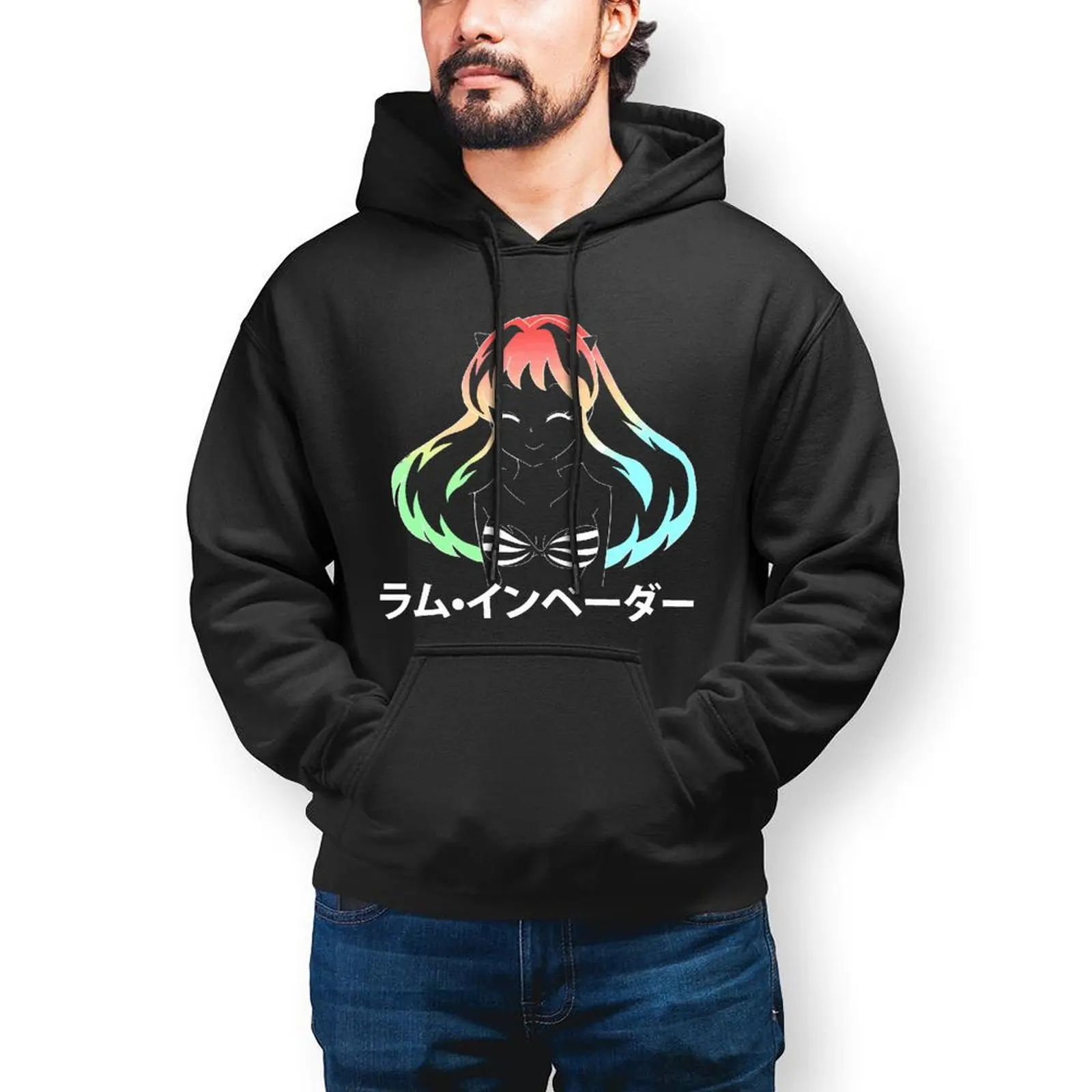 

Мужские толстовки Ranma LUM INVADER, черная хлопковая толстовка, повседневный уличный пуловер с длинным рукавом, толстовка, Мужская большая осення...
