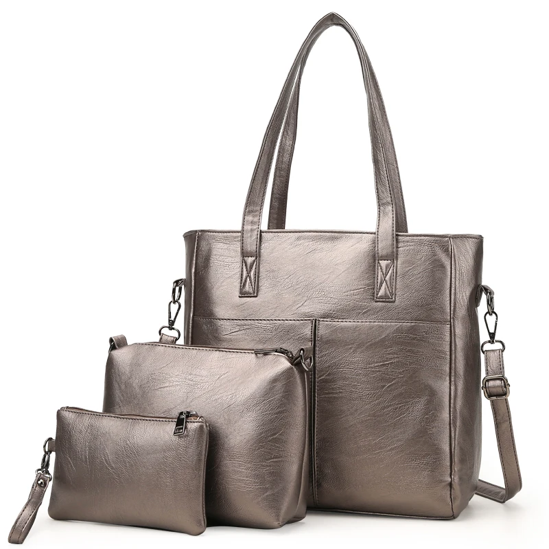 Kmuysl's new stylish retro solid color shoulder bag large capacity three-piece high-quality leather waterproof | Багаж и сумки