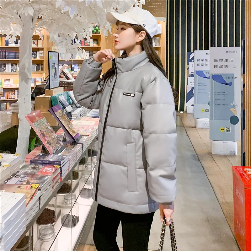 

Women Thick Warm PU Faux Leather Padded Coat 2020 Winter Zipper Jacket Parka Long Sleeve Pockets Outerwear Tops