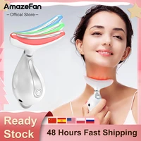 amazefan 3 colors led facial neck massager photontherapy heating face neck wrinkle removal machine reduce double chin skin lift