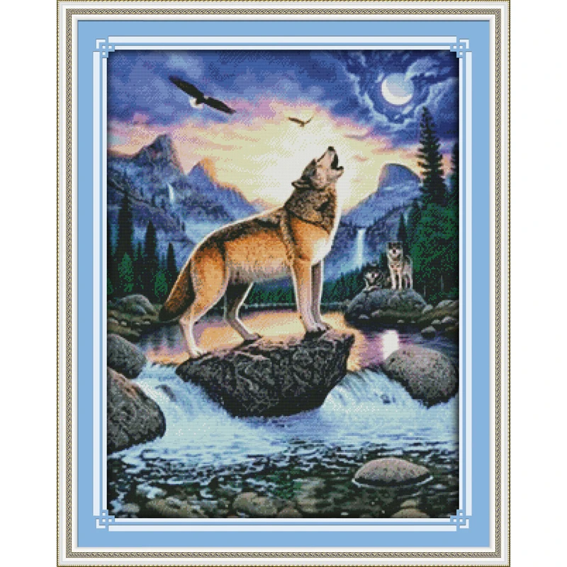 

Howling wolf Counted Cross Stitch 11CT Printed 14CT Cross Stitch Set DIY Chinese Cotton Cross-stitch Kit Embroidery Needlework