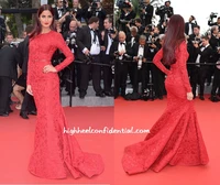sexy katrina kaif red long sleeve mermaid lace sheath evening dresses celebrity dress cannes festival 2015 evening gowns cd11