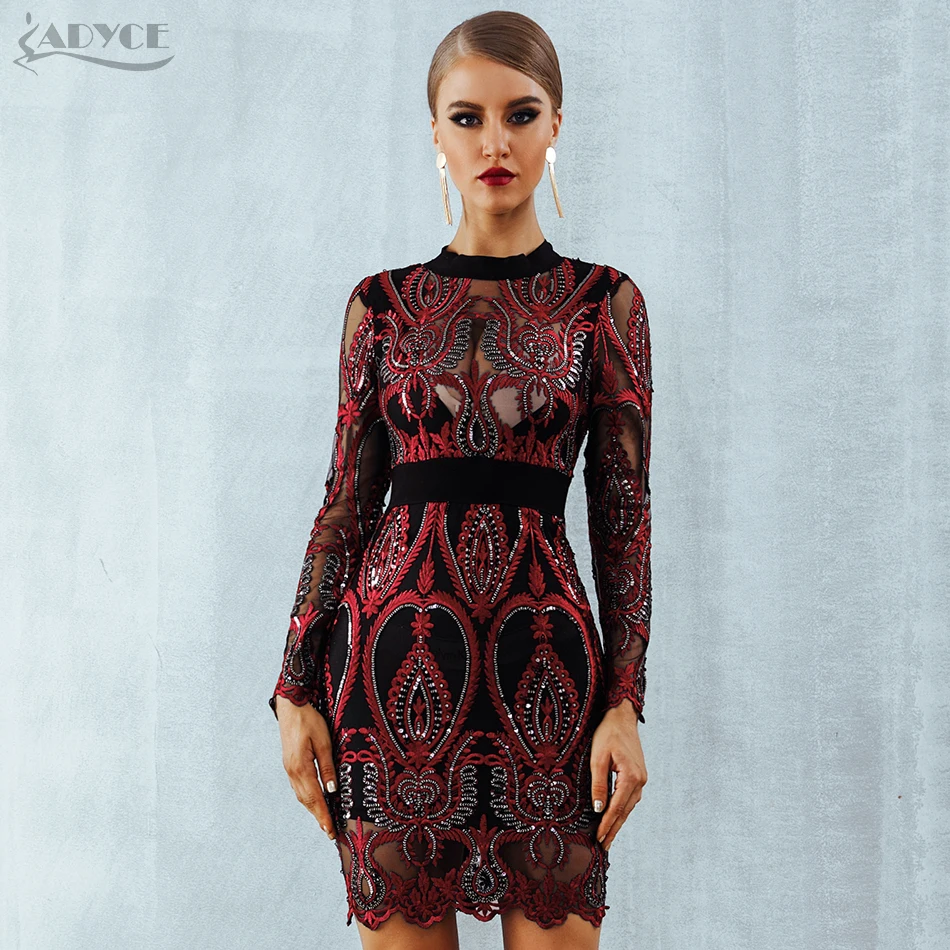 Женское Сетчатое мини-платье ADYCE красное Клубное платье знаменитости с длинным