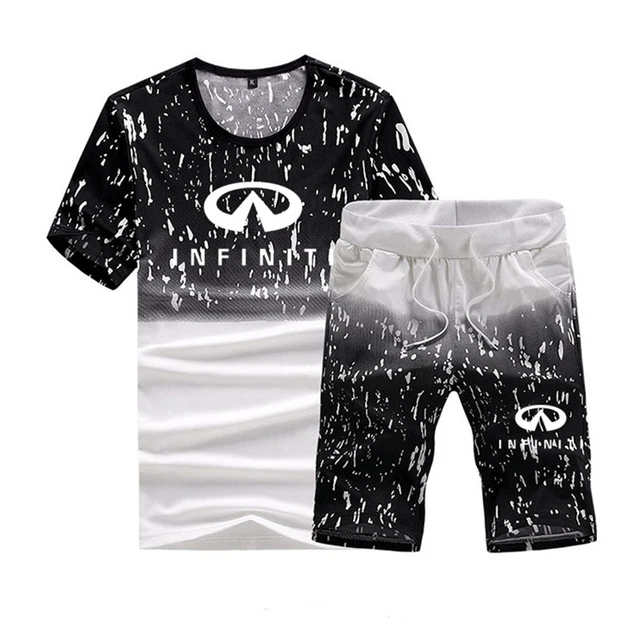 

New Summer Men's Short Sleeve Infiniti Car Logo High Quality Cotton Fashion Casual Sports T-Shirt+Shorts Suit 2Pcs 5 Colors