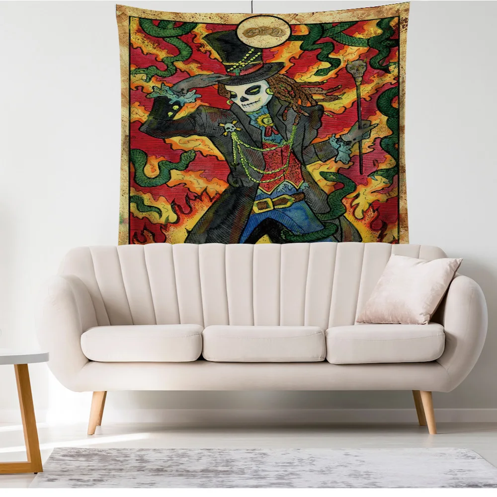 Цветной астрологический гобелен с карточками Таро настенный подвесной Бохо