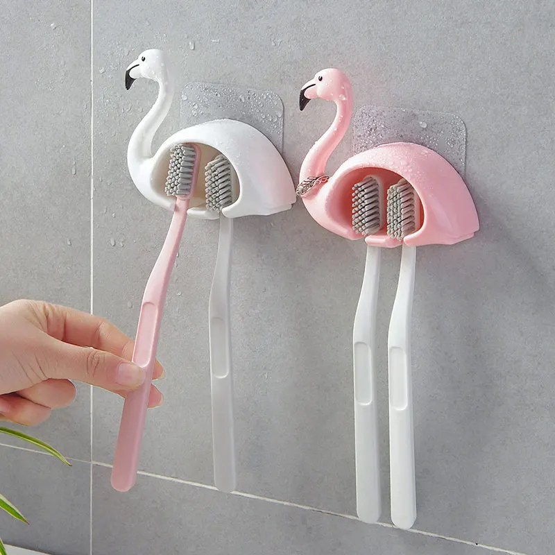 

Creative Bathroom Accessories Wall-mounted Plastic Toothbrush Holder Cartoon Flamingo Tooth Brush Holder uchwyt na szczoteczki