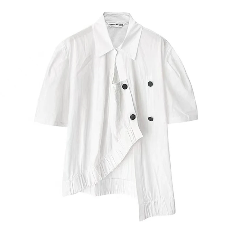 

DEAT 2021 New Spring Fashion Casual Double Breasted Solid Color Loose Temperament Slim White Thin Shirt Blouses Women SK576