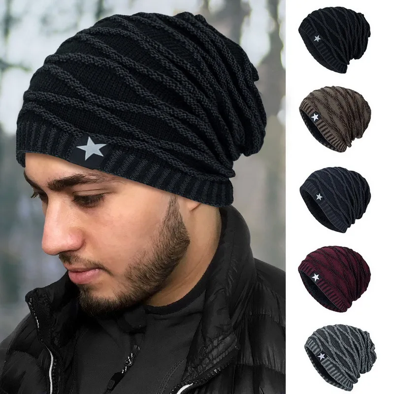 2021 Winter Beanie Hats Warm Knit Hat Warmer Thick Fleece Lined Knitted Hat for Men Women Hat Solid Color Simple Woolen Hat Drop
