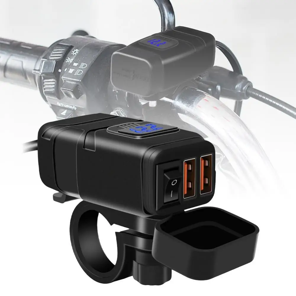 

55% Hot Sales!!! Motorcycle Charger 12V Dual USB Adapter Quick Charge 3.0 Voltmeter Accessory