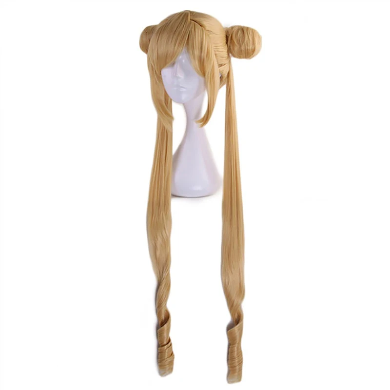 

Sailor Moon Tsukino Usagi Long Curly Blonde Double Ponytail Synthetic Halloween Party Costume Cosplay Wig