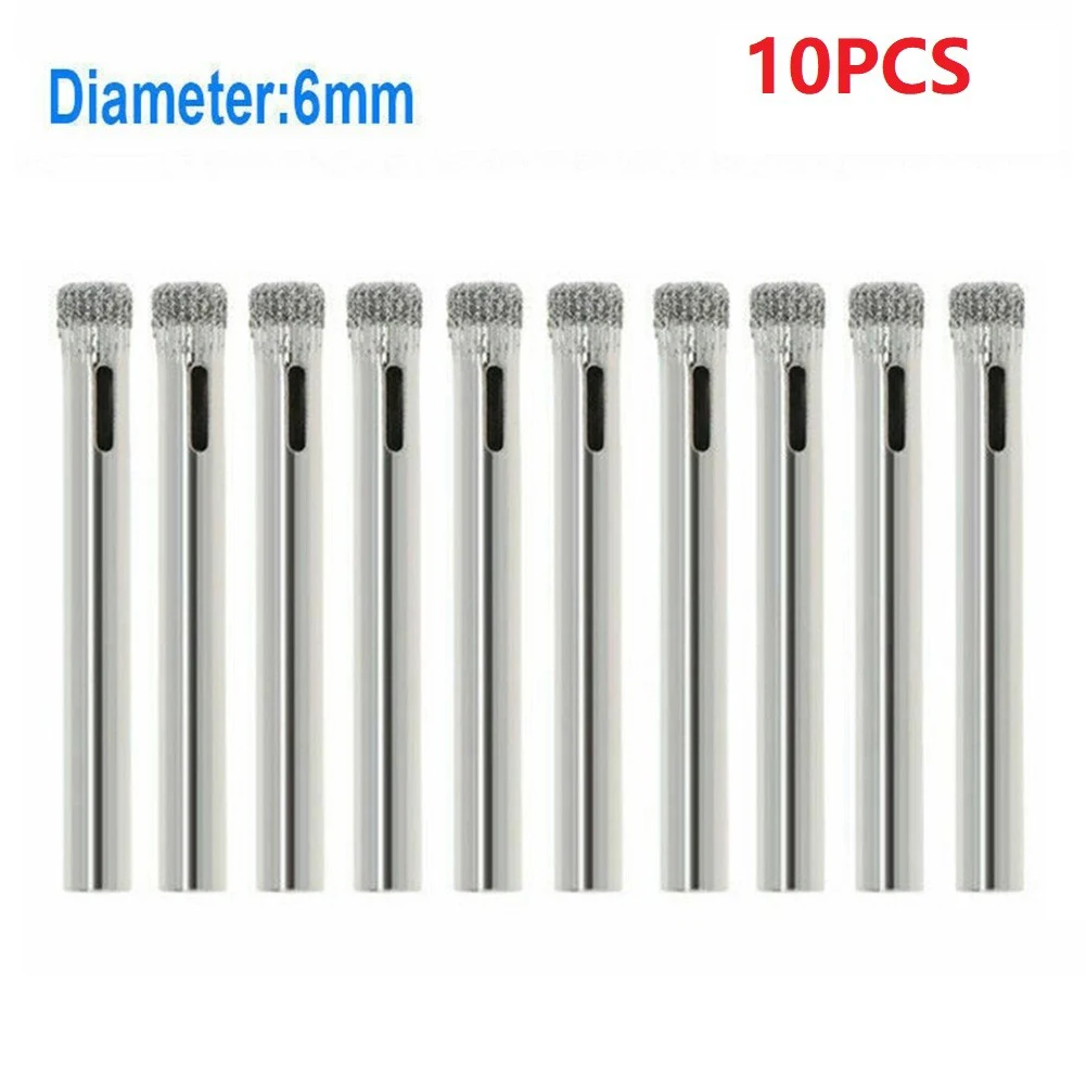 

10Pcs 6mm Diamond Coated Drill Bit Marble Tile Ceramic Glass Hole Saws Drilling Bits Tools 50x6x6mm