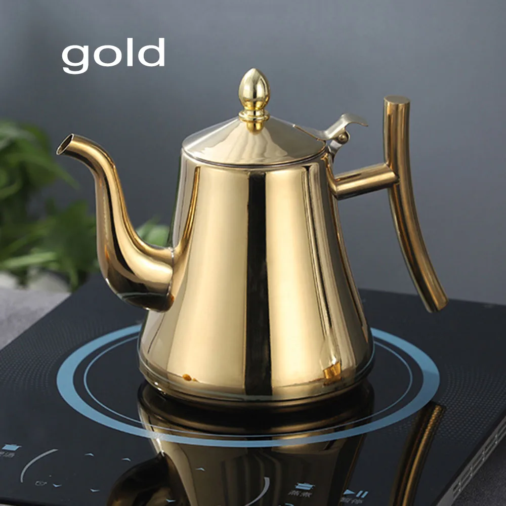 

1pc 1L/1.5L Stainless Steel Thickened Teapot Kettle With Filter Home Hotel Restaurant Coffee Shop Gold Silver Household Teapot
