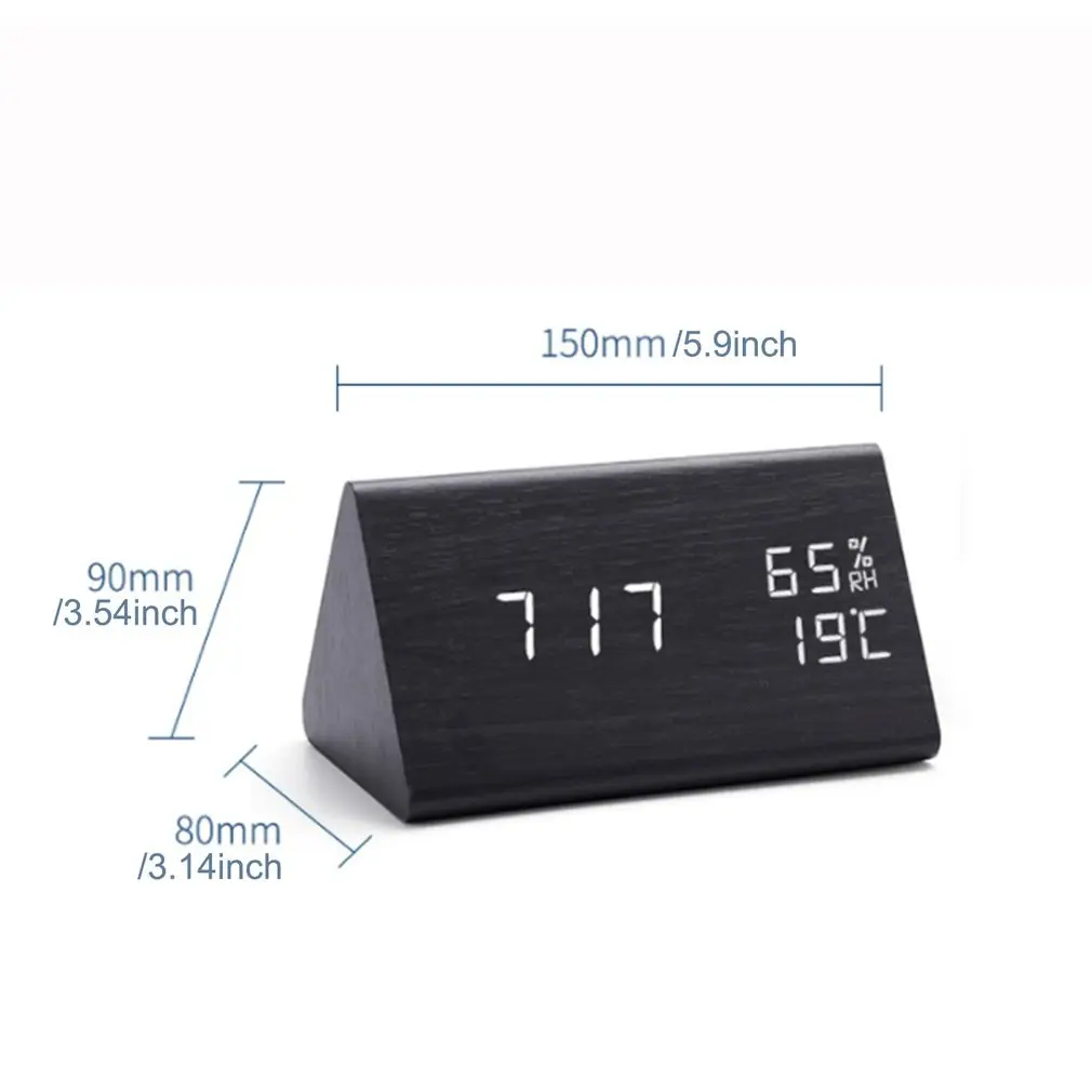 СВЕТОДИОДНЫЕ Деревянные треугольные электронные часы с ручной регулировкой