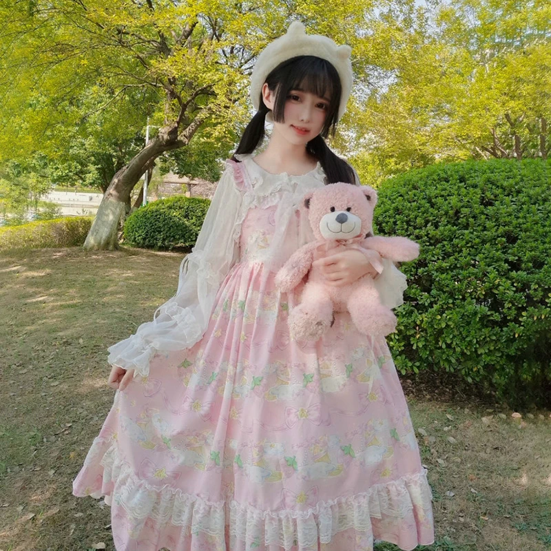 

Kawaii Lolita dress JSK sweet girl soft sister Japanese lace cute suspender Sleeveless dress autumn and winter
