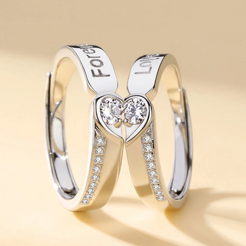 Кольца регулируемые из меди и циркона в форме сердца со стразами|Кольца| |