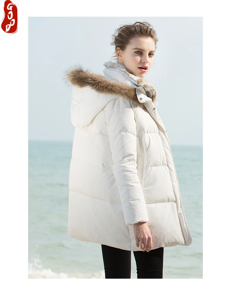 

Новинка 2021, женская зимняя куртка, теплый пуховик с капюшоном и воротником из меха енота, повседневное женское зимнее пальто, женская модель...