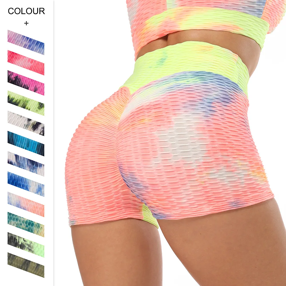

Жаккардовые брюки Pantalones de yoga с завязками из крашеных пузырей для бега с высокой талией дышащие брюки для фитнеса и йоги женские шорты с трем...
