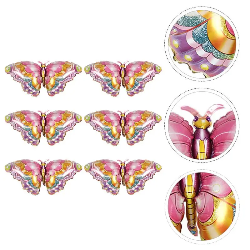 

6 Pcs Butterfly Aluminum Foil Balloons Festival Party Decor Balloons Photo Props Kids Birthday DIY Balloons Accessories