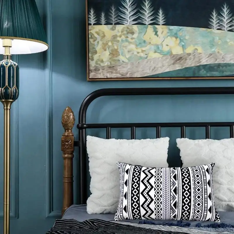 

Rectangle Art Modern Black White Simple Striped Geometric Sofa Soft Throw Pillowcase Room c Home Cushion Cover 30*50 Decora P2Z7