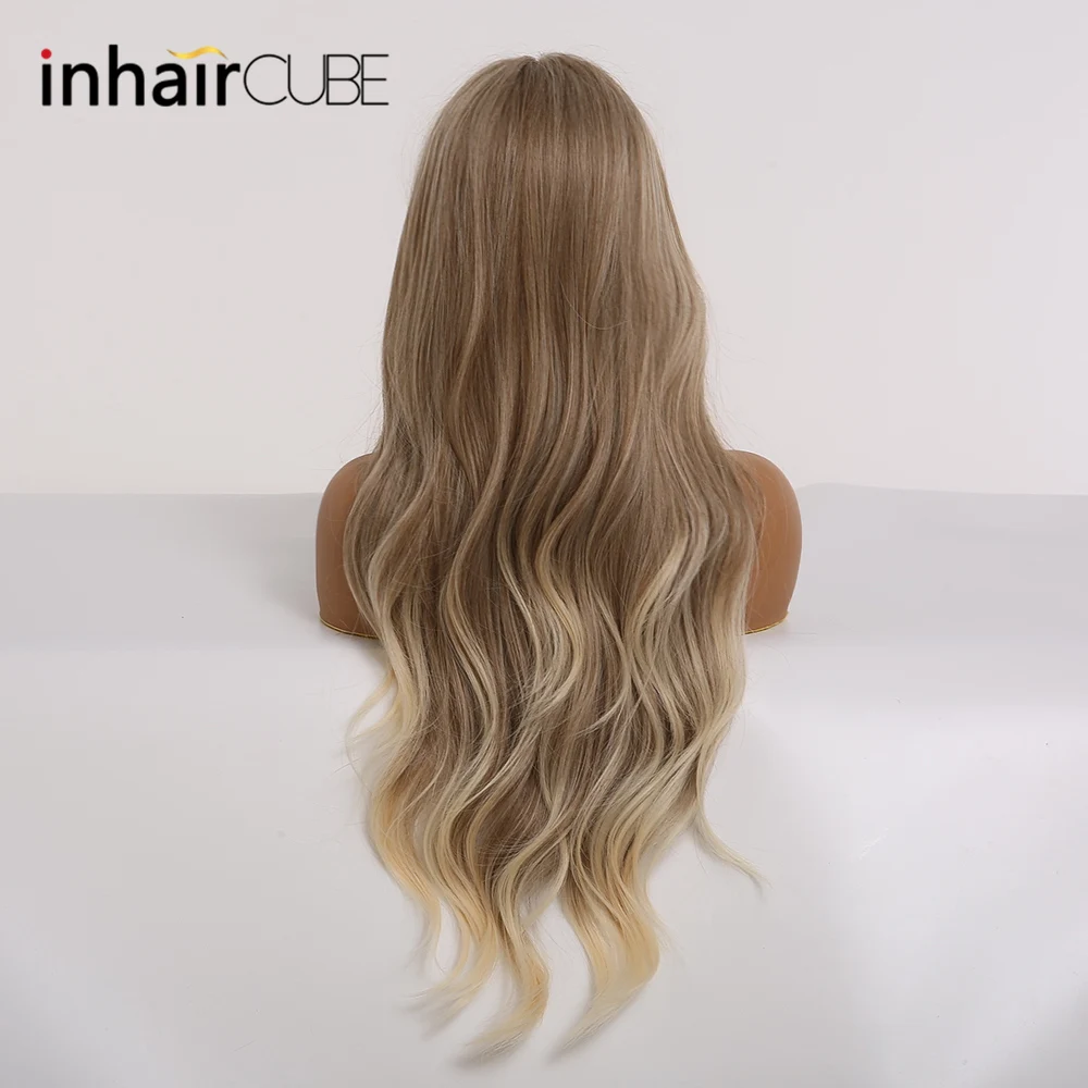 

Inhaircube Long Wavy Hair Dark Brown Synthetic Wigs With Bangs For Woman Cosplay Wig Half 4 Colors Free Shipping