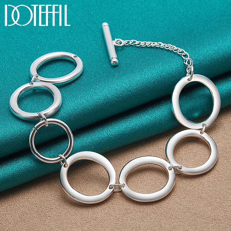 

DOTEFFIL 925 Sterling Silver Round Circle O Ring Chain Bracelet For Women Fashion Charm Wedding Engagement Party Jewelry