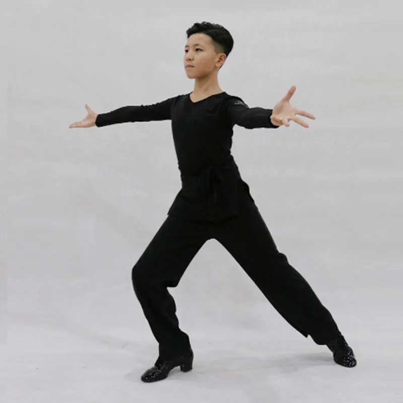 Костюм для латинских танцев мальчиков черные рубашки с длинными рукавами одежда