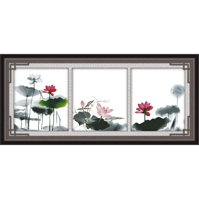 Набор для вышивки крестом Joy Sunday Lotus (Триптих) 11 и 14CT DMC набор рукоделия | Дом сад