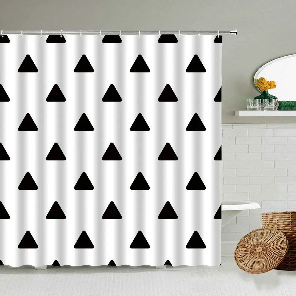 

Черно-белая занавеска для душа с геометрическим узором, треугольная, круглая, простая, дизайнерская, для ванной комнаты, водонепроницаемые ...