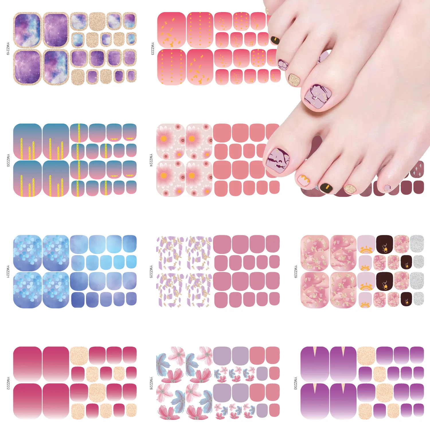 

1 Sheet Toenail Art Wraps Flower Diamond Polish Foot Stickers Sparkle Glitter Adhesive Foils Toe Nails Manicure Drop Ship