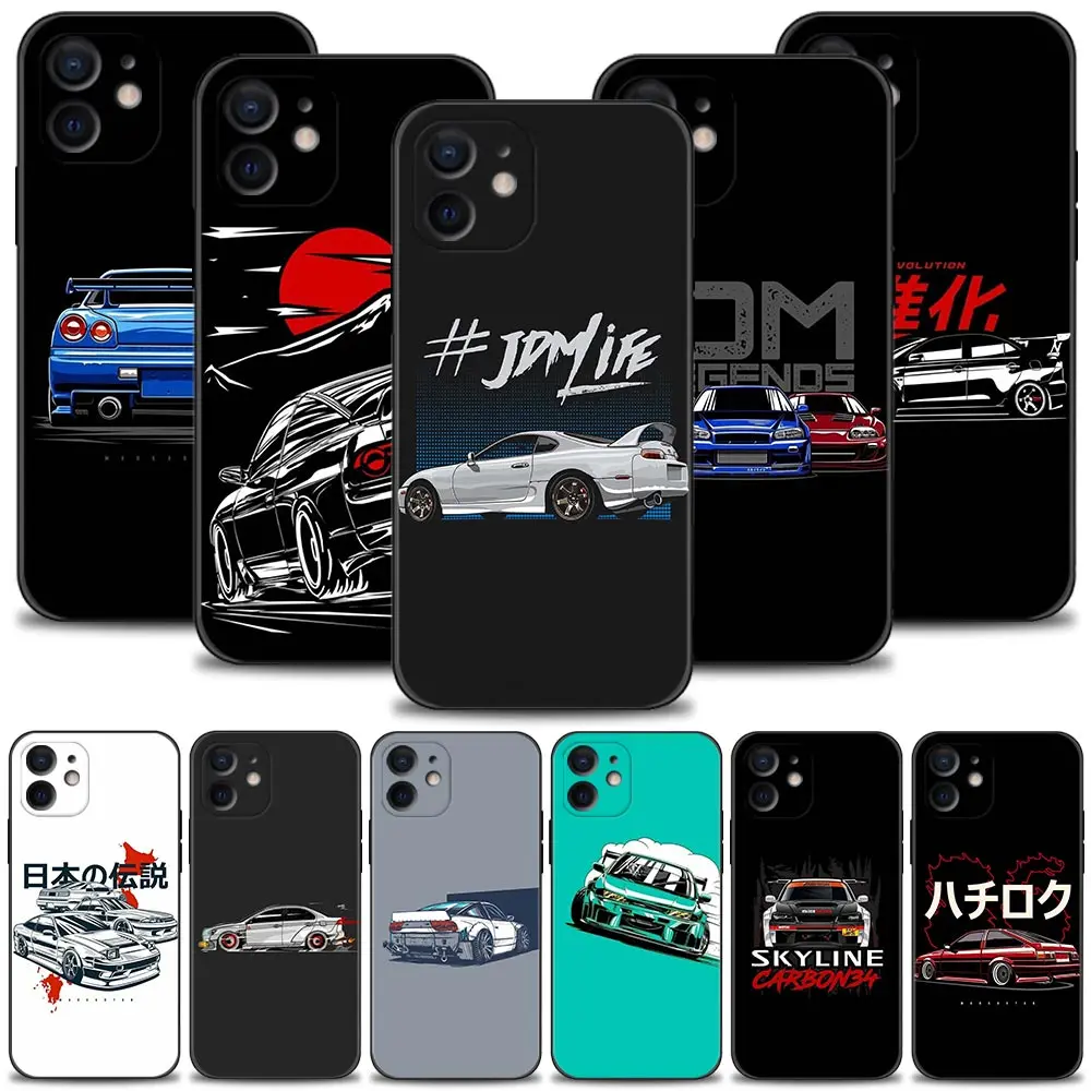 

sports car jdm drift Phone Case For iPhone 13 12 11 Pro Max XS Max XR X 7 8 Plus 12 Mini 6S 5S SE 2020 Silicone Capa Black Shell