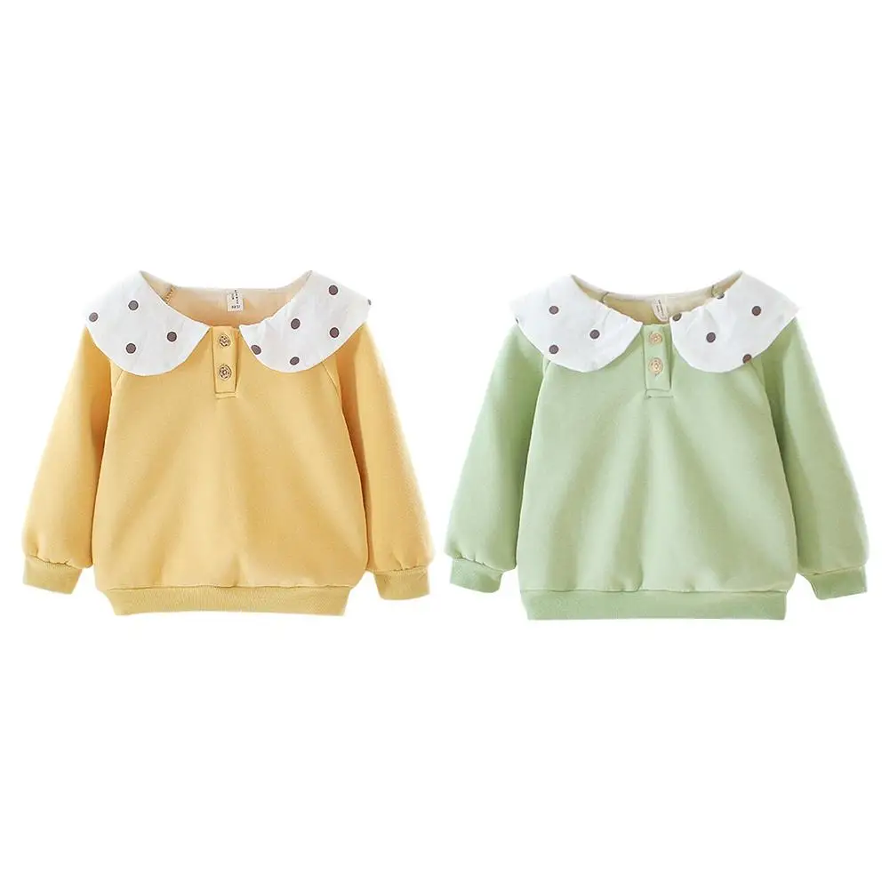 New Fashion Baby Girls Sweatshirt Wear-resistant Fleece Warm Baby Girls Long Sleeve Lotus Collar Dot Winter Lovely Sweatshirt