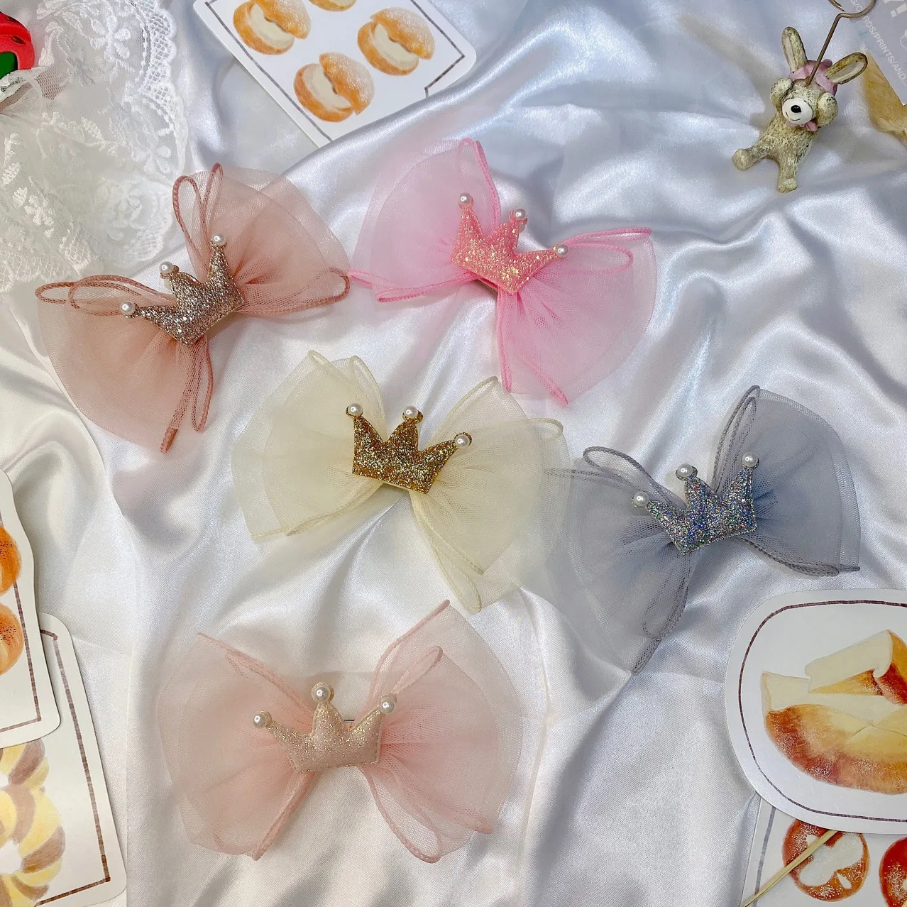 

Korean Fashion Children's Hairpin Headdress Beautiful Girl Princess Mesh Bowknot Crown Hair Clip Birthday Gifts Hair Accessories