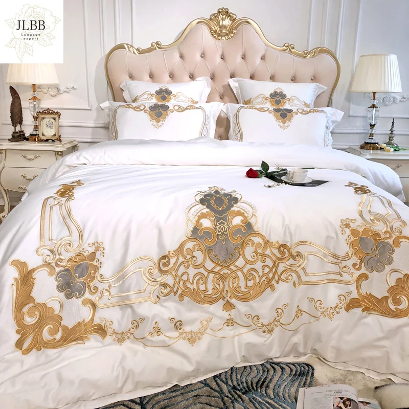 

Роскошный Королевский Комплект постельного белья из египетского хлопка с вышивкой в европейском стиле 80-х, белого, розового, синего цвета, п...