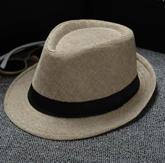 Beige Unisex Straw Fedora Sun Hat Panama Trilby Crushable Mens Lady Foldable Travel With Black Belt Hot Sales Cap Dropshipping - Color: Beige