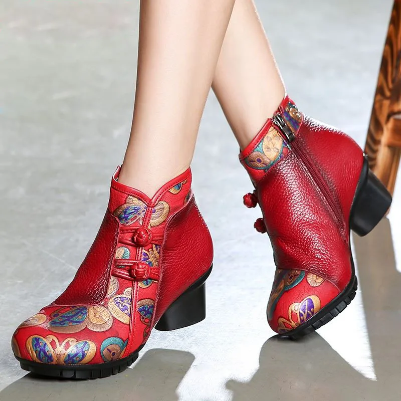 

CEYANEAO High Heels Ankle Boots For Women Autumn Winter Genuine Leather Women Boots Retro Handmade Comfortable Shoes