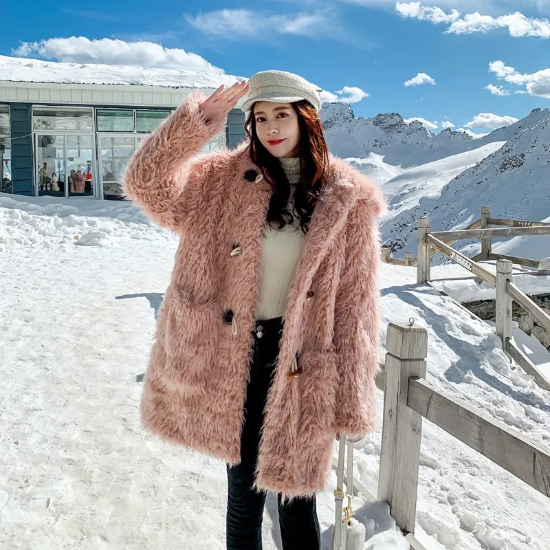 

Женская утепленная шуба средней длины, повседневная однотонная свободная шуба из искусственной шерсти с большими карманами и капюшоном, те...