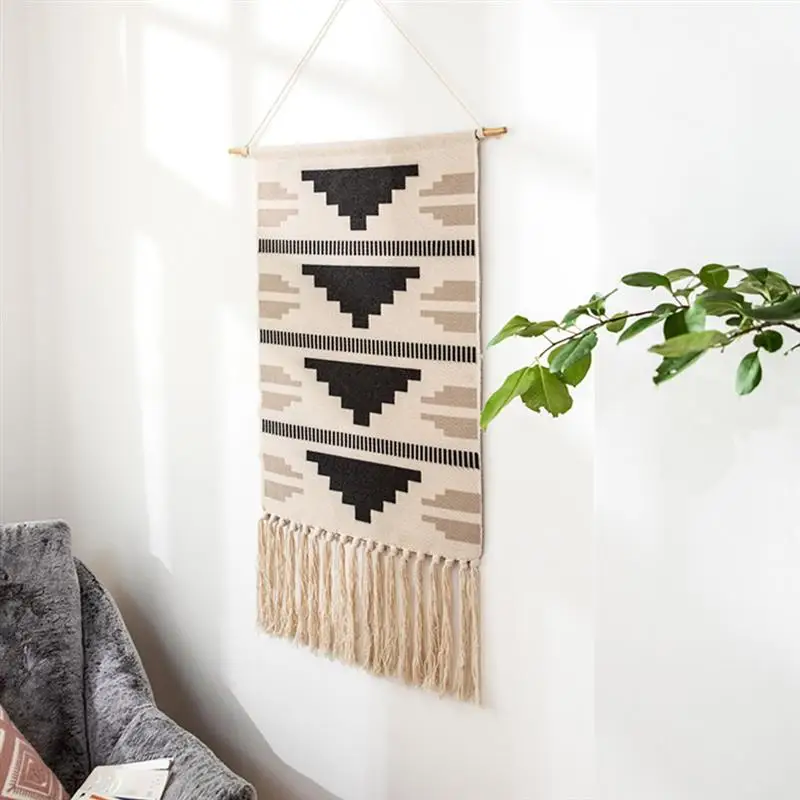 

Tapestry Tassels Macrame Cotton Wall Hanging Printing Woven Backdrop Art for Christmas Bedroom Living Room Decoration Tapestry